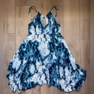 Om + Nadis Halter Top Keyhole Neck Tie-Dye Midi Dress Yoga Coastal Flowy Boho